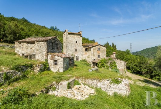 In the Chianti hills, near Florence, an authentic Tuscan farmhouse with a medieval tower on a large estate