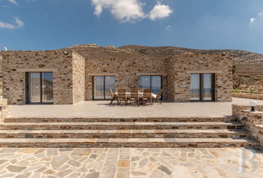 In the Cyclades, on the island of Naxos, three villas ideal for hosting guests and holidaying, overlooking the ...